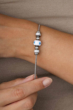 Gümüş Pazarım Beyaz Altın Kaplama Göz Figürlü Çelik Kadın Bileklik