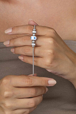 Gümüş Pazarım Beyaz Altın Kaplama Göz Figürlü Çelik Kadın Bileklik