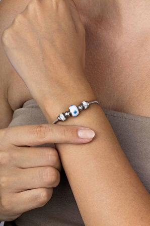 Gümüş Pazarım Beyaz Altın Kaplama Göz Figürlü Çelik Kadın Bileklik