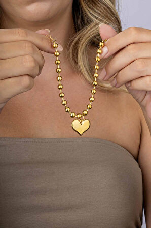 Gümüş Pazarım Top Zincirli Kalp Figürlü Altın Kaplama Çelik Kadın Bileklik