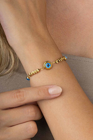 Gümüş Pazarım Göz Figürlü Altın Kaplama Çelik Kadın Bileklik