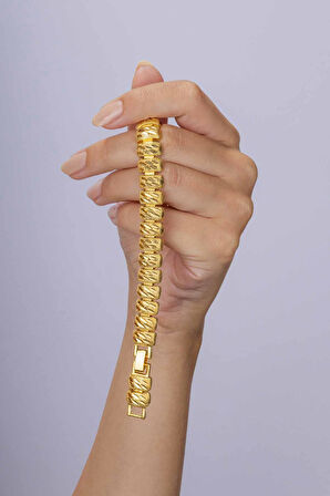 Gümüş Pazarım Sıralı Dikdörtgen Kesim Altın Kaplama Çelik Kadın Bileklik