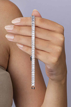 Gümüş Pazarım Dikdörtgen Kesim Baget Taşlı Beyaz Altın Kaplama Çelik Kadın Su Yolu Bileklik