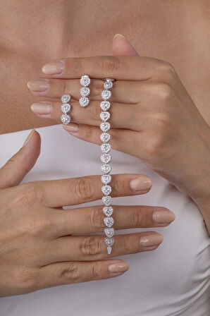 Gümüş Pazarım Özel Tasarım Kalp Su Yolu 925 Ayar Gümüş Bileklik Küpe Kombini