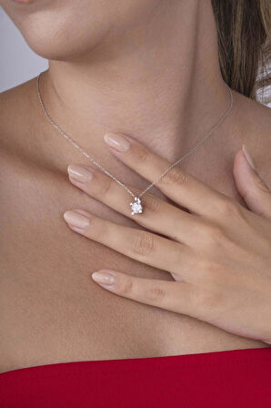 Gümüş Pazarım 4 Tırnaklı Pırlanta Montür Gümüş Kadın Tektaş Kolye