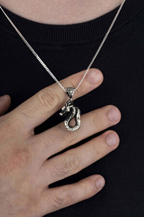 Gümüş Pazarım Ejderha Motifli Erkek Gümüş Kolye