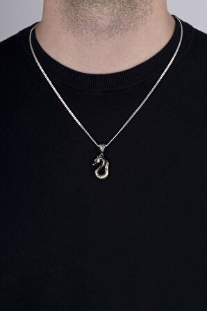 Gümüş Pazarım Ejderha Motifli Erkek Gümüş Kolye