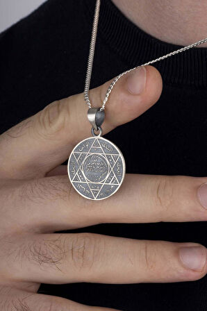 Gümüş Pazarım Hz. Süleyman Mührü 925 Ayar Gümüş Erkek Kolye