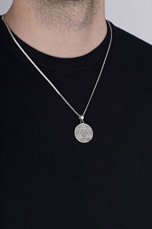 Gümüş Pazarım Hz. Süleyman Mührü 925 Ayar Gümüş Erkek Kolye