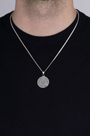 Gümüş Pazarım Hz. Süleyman Mührü 925 Ayar Gümüş Erkek Kolye