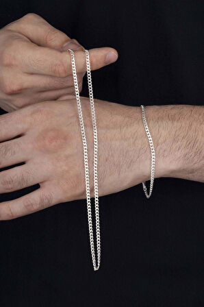 Gümüş Pazarım 925 Ayar Gümüş Erkek Gurmet Zincir Kolye Bileklik Kombini