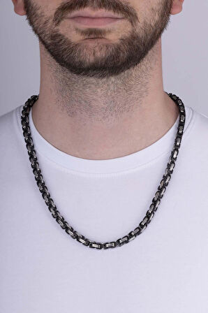 Gümüş Pazarım Çift Renkli Siyah Geçişli Çelik Erkek Kral Zincir Kolye