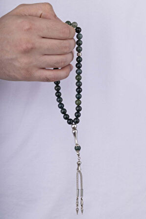 Gümüş Pazarım Yeşil Geçişli Akik Taşı Doğal Taş Tesbih