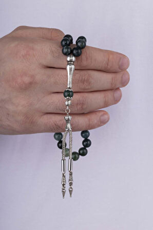 Gümüş Pazarım Yeşil Geçişli Akik Taşı Doğal Taş Tesbih