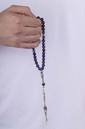 Gümüş Pazarım Ametist Taşlı Doğal Taş Tesbih