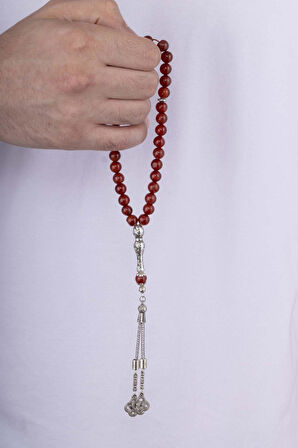 Gümüş PazarımKırmızı Akik Doğal Taş Tesbih