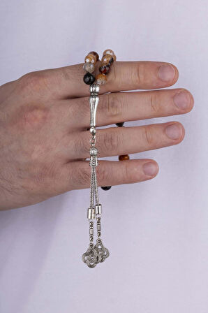 Gümüş Pazarım Yuvarlak Kesim Tibet Akik Dağal Taş Tesbih