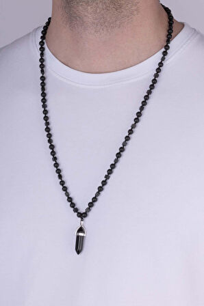 Gümüş Pazarım Oniks Taşlı Yuvarlak Kare Kesim Doğal Taş Erkek Kolye