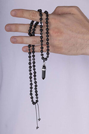 Gümüş Pazarım Oniks Taşlı Yuvarlak Kare Kesim Doğal Taş Erkek Kolye