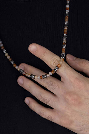 Gümüş Pazarım Hematit Taşı ve Akik Taşı Doğal Taş Erkek Kolye