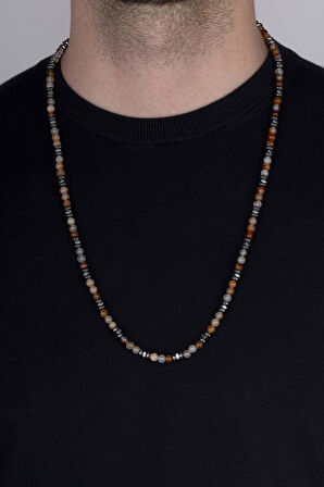 Gümüş Pazarım Hematit Taşı ve Akik Taşı Doğal Taş Erkek Kolye