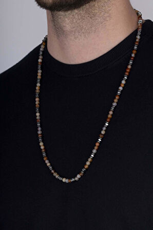 Gümüş Pazarım Hematit Taşı ve Akik Taşı Doğal Taş Erkek Kolye