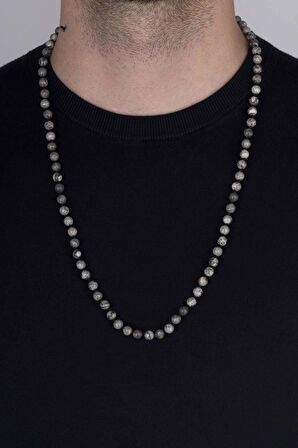 Gümüş Pazarım Yuvarlak Kesim Jasper Taşı Doğal Taş Erkek Kolye