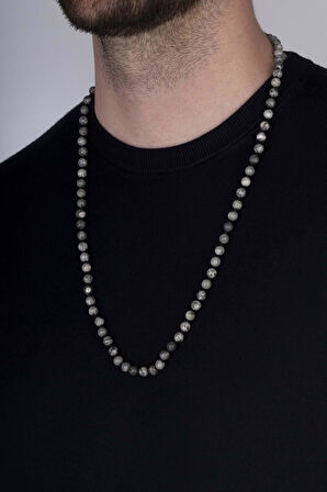 Gümüş Pazarım Yuvarlak Kesim Jasper Taşı Doğal Taş Erkek Kolye