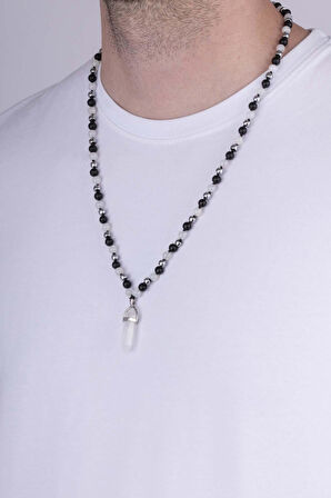 Gümüş Pazarım Oniks ve Tibet Akik Taşları Doğal Taş Erkek Kolye