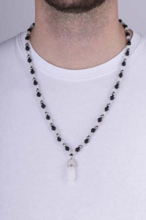 Gümüş Pazarım Oniks ve Tibet Akik Taşları Doğal Taş Erkek Kolye