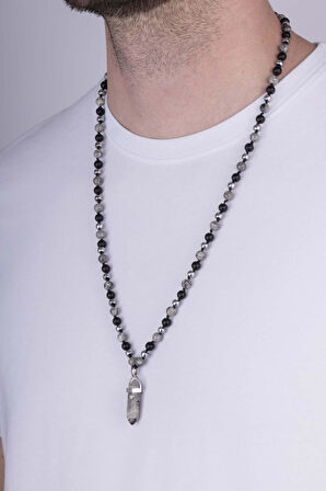 Gümüş Pazarım Oniks ve Jasper Taşı Doğal Taş Erkek Kolye