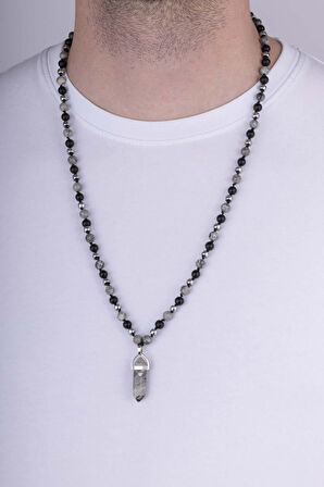 Gümüş Pazarım Oniks ve Jasper Taşı Doğal Taş Erkek Kolye