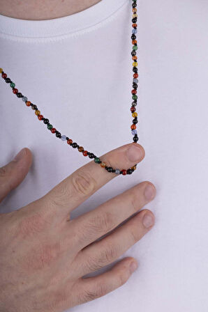 Gümüş Pazarım Karışık Doğal Taş Çakra Erkek Doğal Taş Kolye