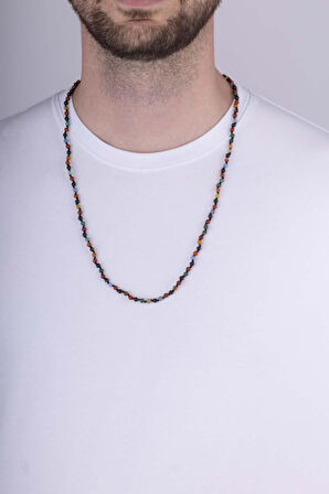 Gümüş Pazarım Karışık Doğal Taş Çakra Erkek Doğal Taş Kolye