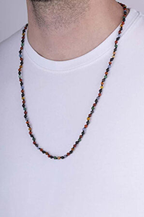 Gümüş Pazarım Karışık Doğal Taş Çakra Erkek Doğal Taş Kolye