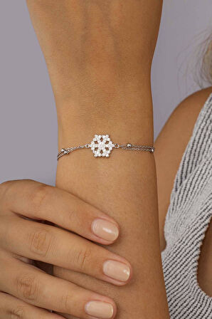 Gümüş Pazarım Top Zincirli Kar Tanesi 925 Ayar Gümüş Bileklik