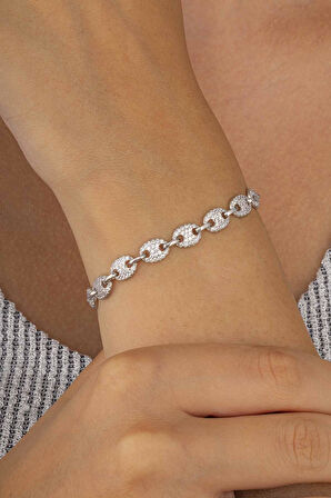 Gümüş Pazarım Zirkon Taşlı Oval Kesim Parçalı Tamtur Gümüş Kadın Bileklik