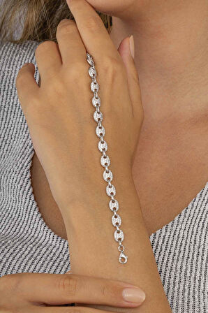 Gümüş Pazarım Zirkon Taşlı Oval Kesim Parçalı Tamtur Gümüş Kadın Bileklik