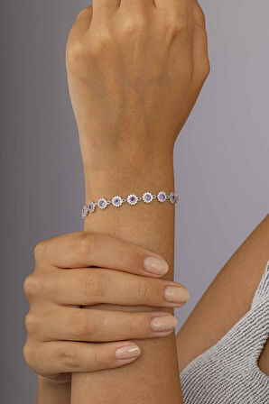 Gümüş Pazarım Mor Taşlı Güneş Model Sıralı Tamtur Kadın Gümüş Bileklik