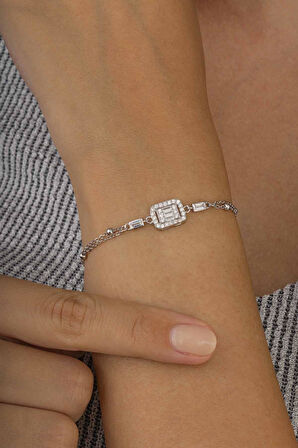 Gümüş Pazarım Top Zincirli Baget Taşlı Kadın Gümüş Bileklik