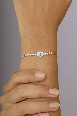 Gümüş Pazarım Oval Kesim Zirkon Taşlı 925 Ayar Gümüş Kadın Bileklik