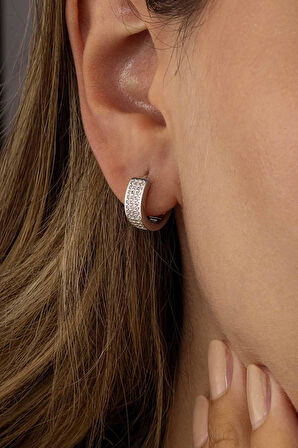 Gümüş Pazarım 3 Sıra Tamtur Beyaz Taşlı Kadın Gümüş Küpe