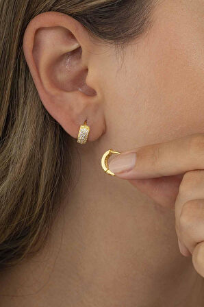 Gümüş Pazarım  3 Sıra Altın Kaplama İtalyan Model Tamtur Kadın Gümüş Küpe