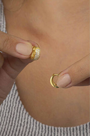 Gümüş Pazarım  3 Sıra Altın Kaplama İtalyan Model Tamtur Kadın Gümüş Küpe