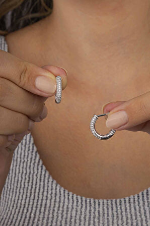 Gümüş Pazarım  3 Sıra Oval Kesim Tamtur Gümüş Kadın Küpe