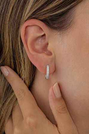 Gümüş Pazarım  3 Sıra Oval Kesim Tamtur Gümüş Kadın Küpe