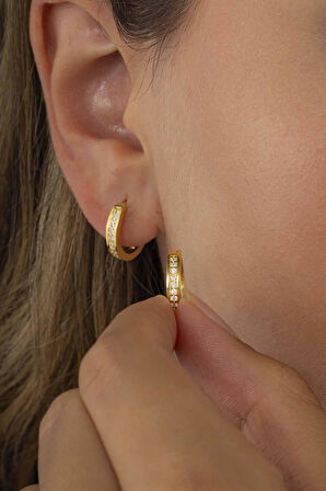 Gümüş Pazarım  Tek Sıra Altın Kaplama Gümüş Kadın Tamtur Küpe