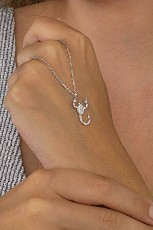 Gümüş Pazarım Beyaz Taşlı Akrep Kadın Gümüş Kolye