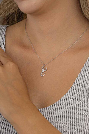 Gümüş Pazarım Beyaz Taşlı Akrep Kadın Gümüş Kolye