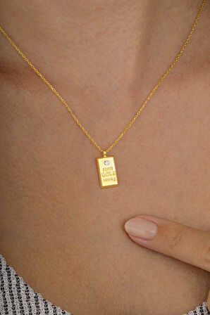 Gümüş Pazarım Altın Külçe Modeli Altın Kaplama Gümüş Kadın Kolye